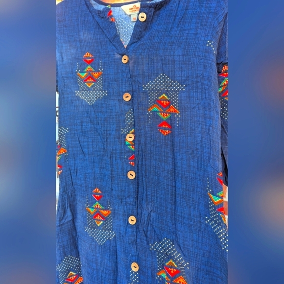 Anouk by Myntra Blue Women's Size M Dress Elbow Sleeves Knee Slit - Picture 2 of 4